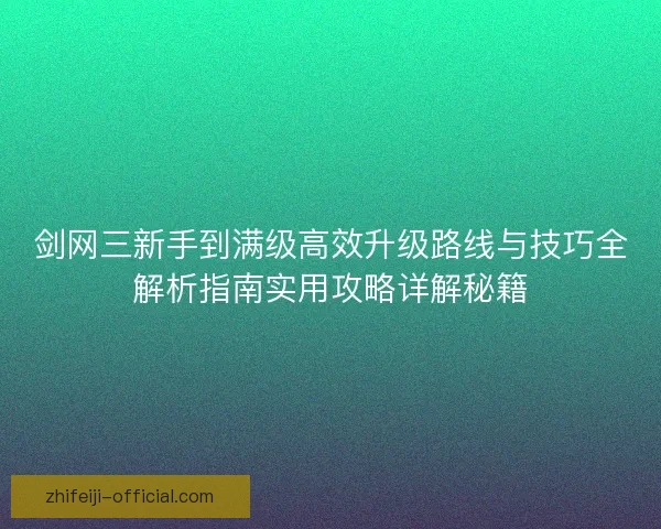 剑网三新手到满级高效升级路线与技巧全解析指南实用攻略详解秘籍